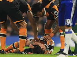 Ryan Mason on the ground moments after his injury. Goal