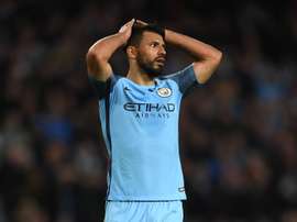 Sergio Aguero, lors d'un match de Premier League avec Manchester City. AFP