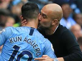 Sergio Aguero Pep Guardiola Manchester City 2018-19. Goal