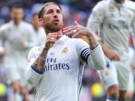 Sergio Ramos celebrating one of his goals for Real Madrid. Goal