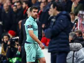 Sokratis was sent off in the defeat to Rennes. GOAL