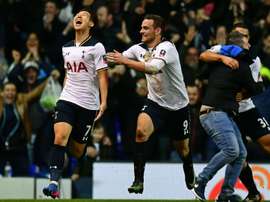 Son celebrating his game-winner. Goal