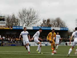 A view of a Sutton United match at Gander Green Lane. Goal