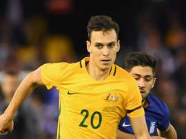 Trent Sainsbury lors d'un match amical Australie-Grèce. AFP