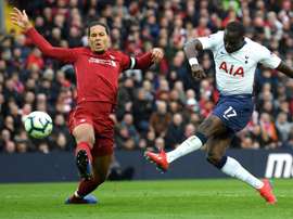 Virgil Van Dijk challenges Moussa Sissoko. GOAL