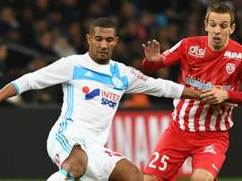 William Vainqueur et Benoit Pedretti lors d'un match de Ligue 1 entre Marseille et Nancy. AFP