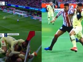 Gol, expulsión y polémica en la primera mitad del Chivas-América. Captura/ChivasTV