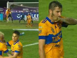 La cabeza de Gignac apareció en el momento adecuado. Captura/TUDN