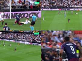Lacazette marque un beau but. Capture/movistar
