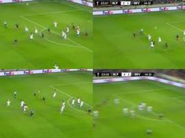 But de Munir lors du Slavia-Séville. Capture/Movistar Liga de Campeones