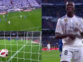Gol, baile y beso al escudo de Vinicius. Capturas/beINSports