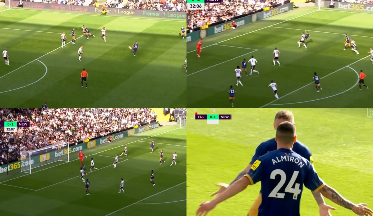 Bruno Guimaraes y Almirón se inventaron un golazo de fantasía contra el Fulham