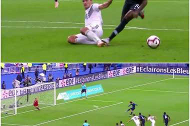 Griezmann scores a penalty to put France 2-1 up against Germany. Captura/Cuatro