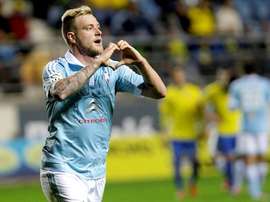 Guidetti, celebrando un tanto marcado al Cádiz. Twitter