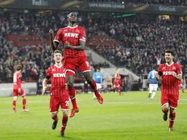 Guirassy celebrating his goal against Arsenal. Twitter/Cologne