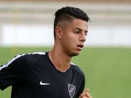 Hachim Matsour, durante su primer entrenamiento con el Málga. Twitter