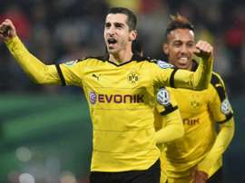 Henrikh Mkhitaryan et Pierre-Emerick Aubameyang, auteurs des deux buts du Borussia Dortmund en Coupe d'Allemagne. AFP