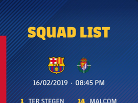 I convocati del Barça per il Valladolid. Twitter