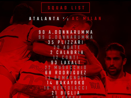 I convocati del Milan per l'Atalanta. Twitter/Milan