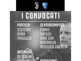 I convocati della Juve per l'Empoli, Serie A 18/19. Twitter/JuventusFc