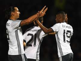 Ibrahimovic congratulates Rashford on his goal. ManUtd