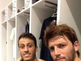 Ilie Sánchez y Javier Espinosa, tras un entrenamiento con el Elche. ElcheClubdeFútbol