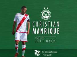 Manrique abandonó el Rayo tras cuatro temporadas en el club vallecano. Twitter/ACOmoniaNicosia
