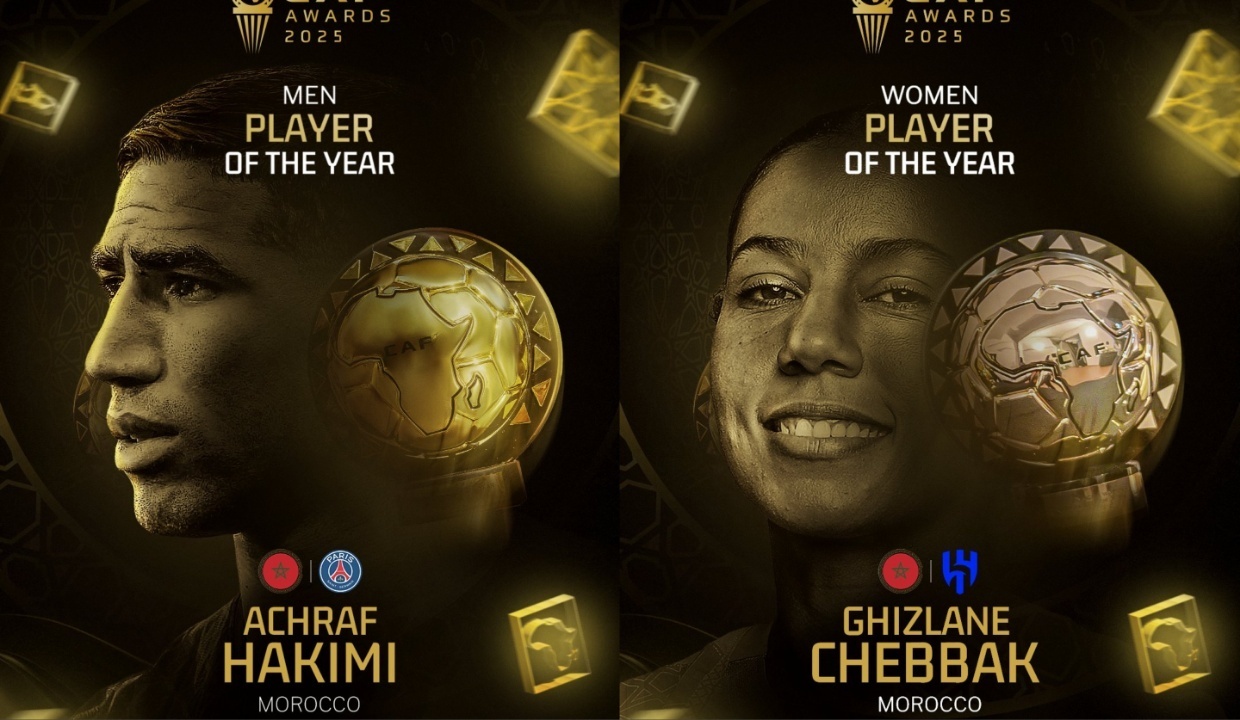 Achraf Hakimi et Ghizlane Chebbak sacrés joueurs africains 2025