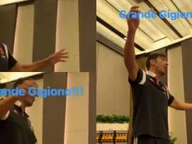 Buffon a eu le droit au bizutage pour son retour. JuventusFC