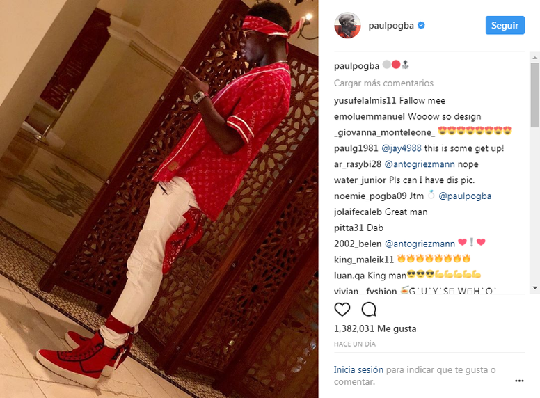 Pogba se vistió de rojiblanco... y a Griezmann se le vino su Atlético a la cabeza. Instagram/Pogba