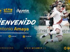 Amaya firmó por una temporada. Twitter/UCAMMurciaCF