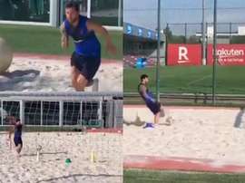 Messi a réalisé un entraînement intensif sur le sable. Twitter/OTRO