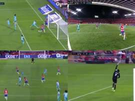 Carlos Fernández y Rui Silva fueron la cruz y la cara en esta acción del Granada. Captura/LaLigaTV