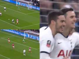 Lo Celso adelantó al Tottenham ante el Middlesbrough. Captura/EmiratesFACup