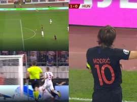 Modric drew first blood for Croatia against Hungary. Captura/UEFA