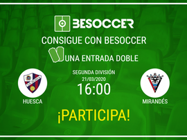 Consigue una entrada doble para el Huesca-Mirandés. BeSoccer