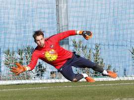 Jesús Fernández, durante un entrenamiento del Levante. Twitter