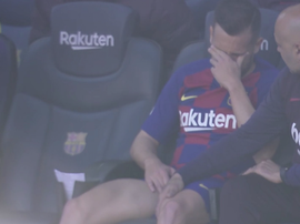 Jordi Alba se lesiona a não contém as lágrimas. Captura/MovistarLaLiga