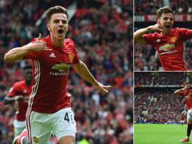 Josh Harrop, juvenil del Manchester United, en su debut con los 'red devils' ante el Crystal Palace.