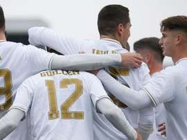 Un doblete de Baeza dio los tres puntos al Castilla ante el Rayo Majadahonda. Twitter/lafabricacrm
