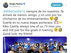 A despedida do plantel a Kiko Casilla. Twitter/SergioRamos