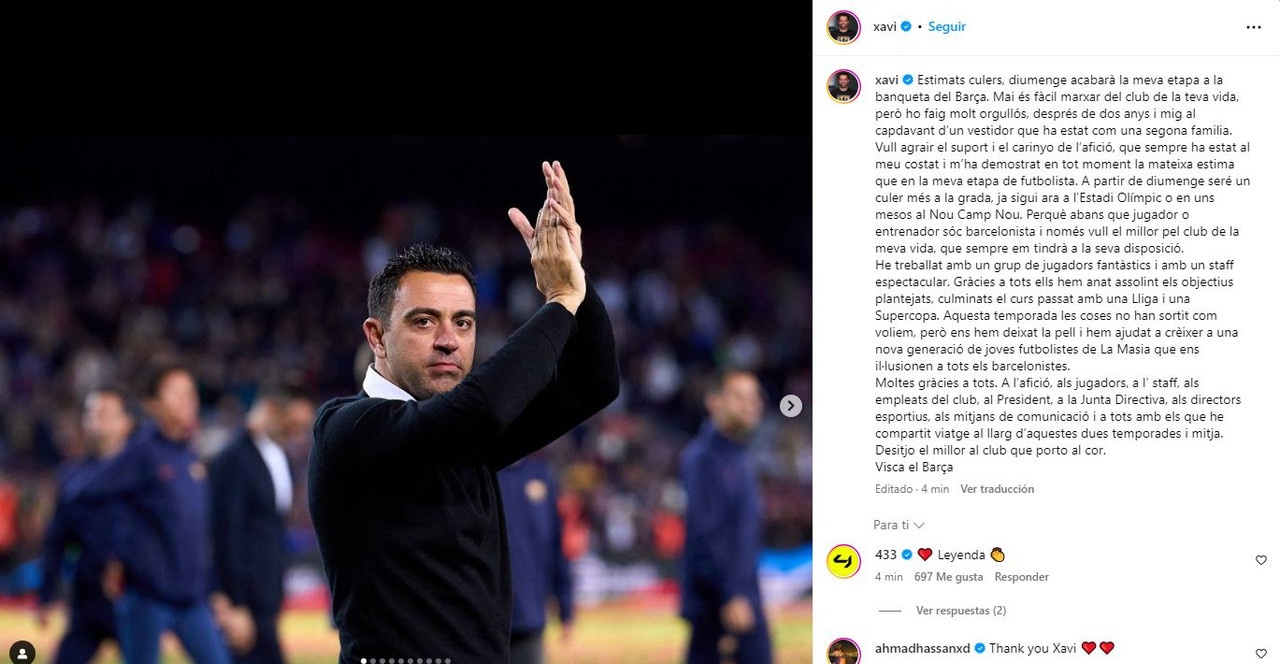 Xavi se despide: Solo quiero lo mejor para el club de mi vida