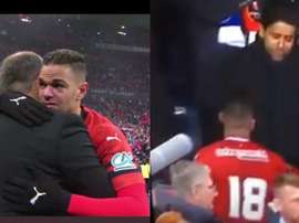 Ben Arfa's tears and his gretting to Al-Khelaïfi. Capturas/beINSports