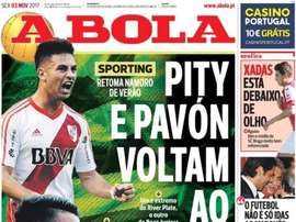 Capa do jornal 'A Bola'. A Bola