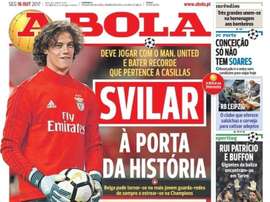 Capa do jornal 'A Bola', 16-10-2017. A Bola
