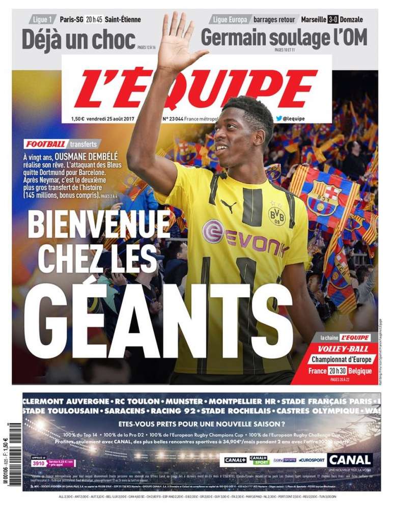 Les Unes des principaux journaux sportifs européens du 25 août 2017