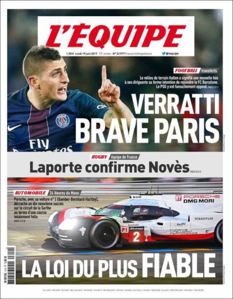 Les Unes des journaux sportifs européens du 19 juin 2017  BeSoccer