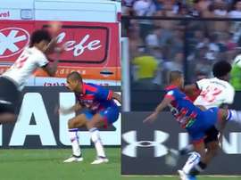 Talles leva chute após lambreta contra o Bahia. Captura/SporTv