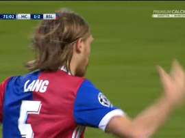Lang scored Basel's second goal at the Ethiad. Screenshot/Twitter/PremioCalcio