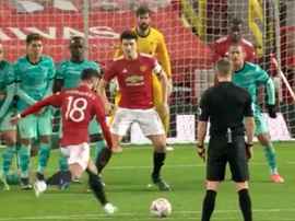 Bruno Fernandes sealed United win with free-kick. Screenshot/EmiratesFACup